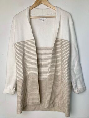 Open-Front Cream & Beige Stripe Women’s Cardigan Sweater